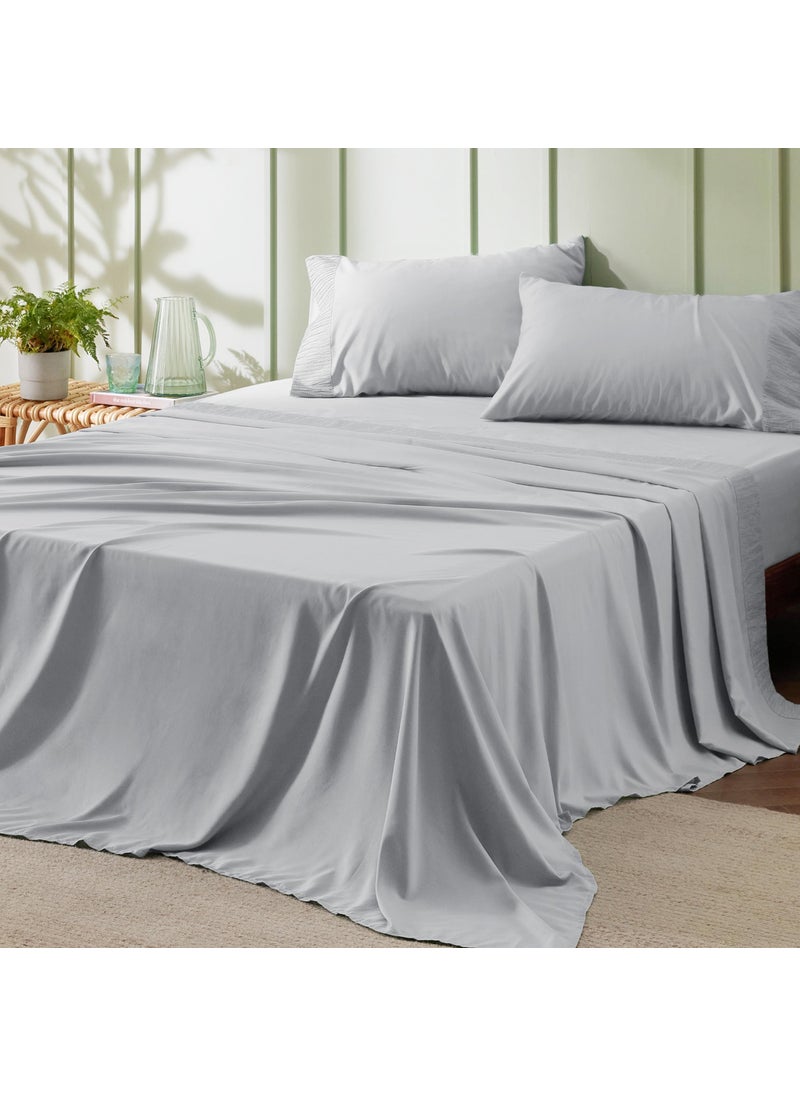 Bedsure Bedsure California King Sheet Sets  4 Pieces Soft Cal King Sheets  Breathable  Cooling  Hotel Luxury  Easy Care Polyester Microfiber Bedding for Women Men Light Grey 