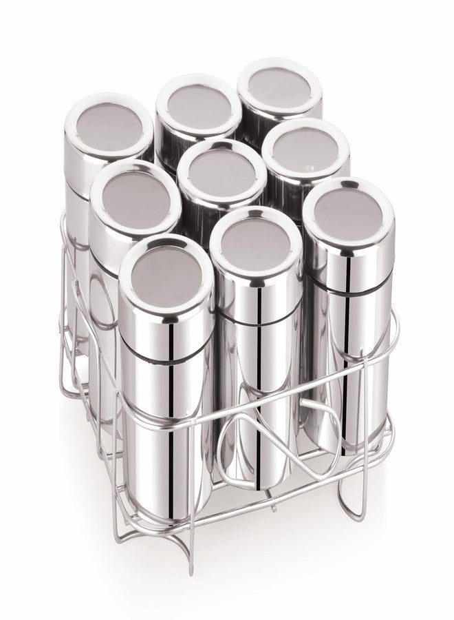 VISAXMI Masala Box for kitchen | Spice box for kitchen | Square Masala Box | Masala Dani Steel | Spice Storage Box with See through Lid & Stand (Silver, 175 ml, 9 Spoon, 9 Container) - Image 3