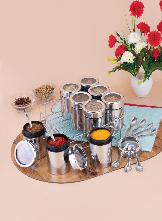 VISAXMI Masala Box for kitchen | Spice box for kitchen | Square Masala Box | Masala Dani Steel | Spice Storage Box with See through Lid & Stand (Silver, 175 ml, 9 Spoon, 9 Container) - Image 5