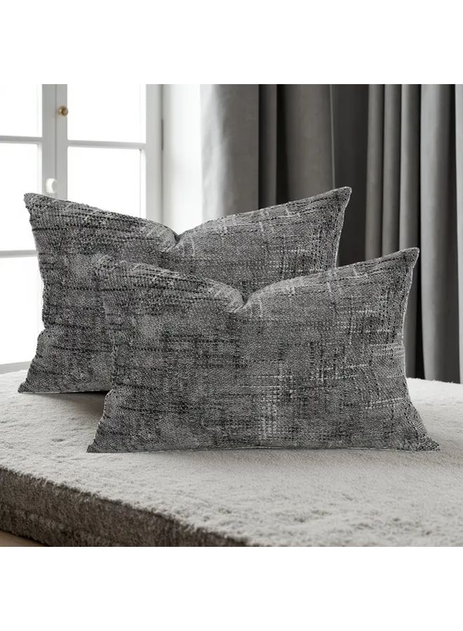 2pcs Vintage Chenille Pillow Covers Charcoal 30x50cm Textured Decorative Cushion Cases - Image 1