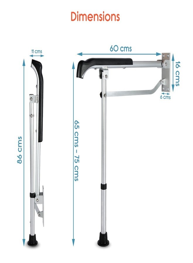 KosmoCare Aluminum Flip-up Toilet Grab Bar with Floor Support| Wall Mounted Bathroom Safety Rail |Compact Anti-Slip Height Adjustable Grab Bar for Elderly, Seniors, Disabled & Pregnant Women - Image 3