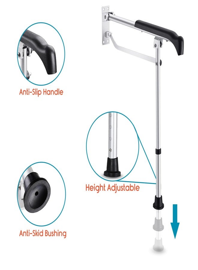KosmoCare Aluminum Flip-up Toilet Grab Bar with Floor Support| Wall Mounted Bathroom Safety Rail |Compact Anti-Slip Height Adjustable Grab Bar for Elderly, Seniors, Disabled & Pregnant Women - Image 5