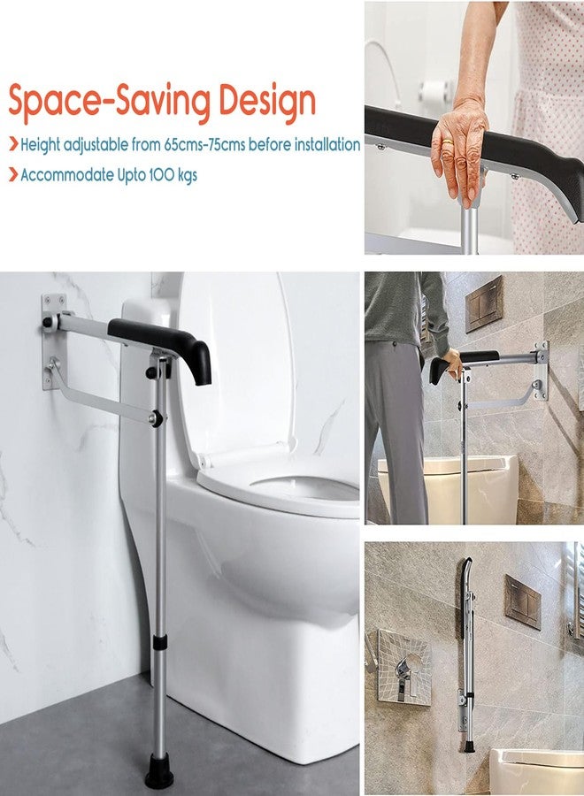 KosmoCare Aluminum Flip-up Toilet Grab Bar with Floor Support| Wall Mounted Bathroom Safety Rail |Compact Anti-Slip Height Adjustable Grab Bar for Elderly, Seniors, Disabled & Pregnant Women - Image 2
