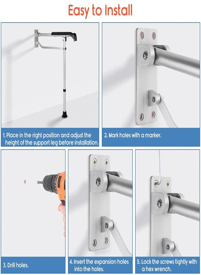 KosmoCare Aluminum Flip-up Toilet Grab Bar with Floor Support| Wall Mounted Bathroom Safety Rail |Compact Anti-Slip Height Adjustable Grab Bar for Elderly, Seniors, Disabled & Pregnant Women - Image 4