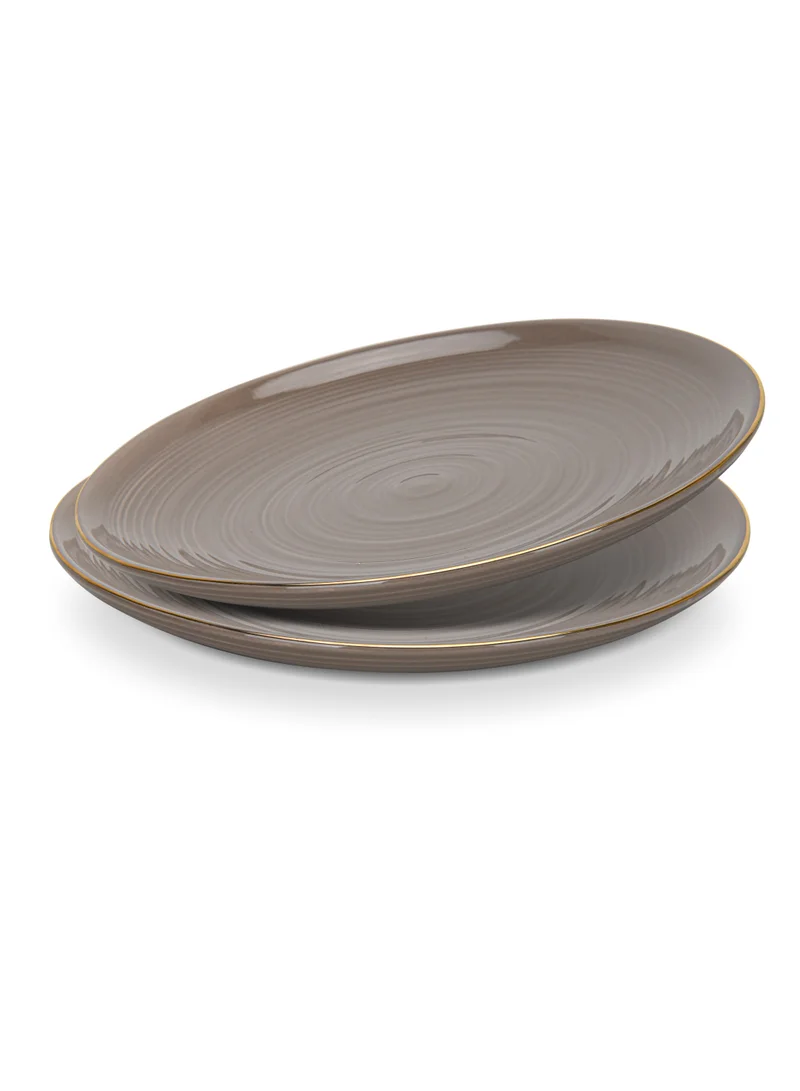 فيسمان 2-Piece Dinner Plate 26cm, Porcelain Round Plates Firmina Series, Elegant Golden Rim, with Smooth Glossy-Finish