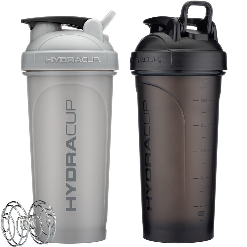 Hydra Cup ProFlow [2 Pack] 28 oz Shaker Bottles for Protein Shakes, Shaker Cups with Ball Blender Whisk, Shaker Bottle with Handle, Travel To Go, BPA Free (Black & Grey, 28oz) - Image 1