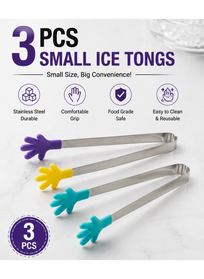 3-Piece Small Ice Tongs Set – Compact Serving Tongs for Ice Cubes, Sugar Cubes, Desserts & Small Food Items - Image 1