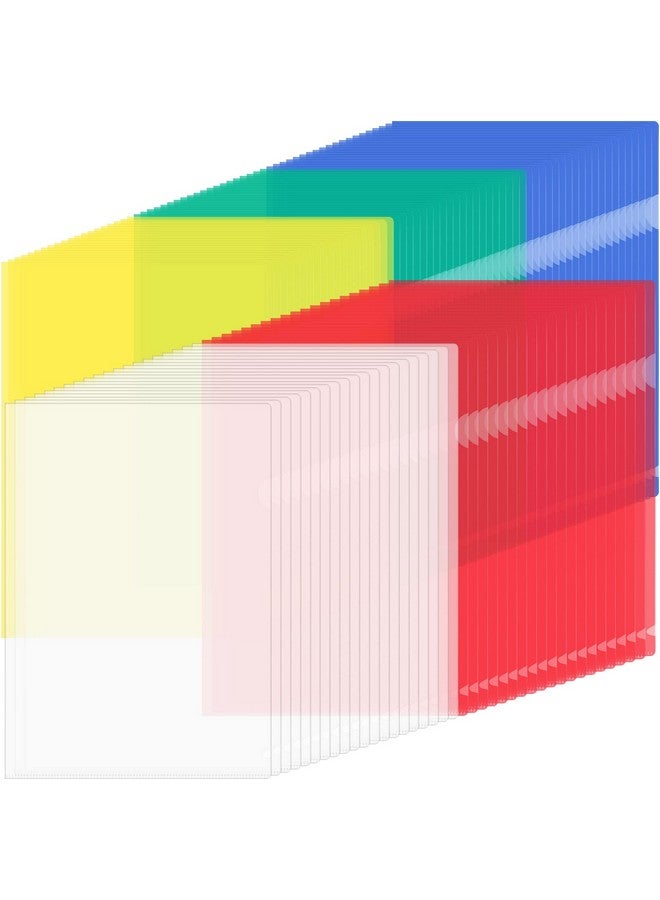 Fainne 100 Pack Plastic Document Folders Colored Clear File Folders Plastic Pockets Sleeves Letter Size 8.7 X 12.2 Inches A4 Assorted Colors For School Office Supplies (Multicolor) - Image 1