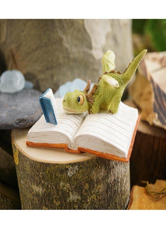 Top Collection Top Collection Miniature Fairy Garden and Terrarium Mini Dragon Reading Figurine, Green White  - Image 1