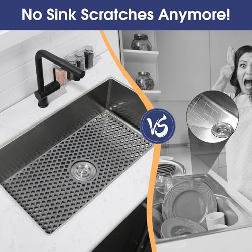 Snuggery Silicone Sink Protector 28.5"x15.2" Center Drain Hole, Heat Resistant Non-slip Dishwasher Suitable, Large Mat for Bottom of Farmhouse Kitchen Stainless Steel Sink - Image 3