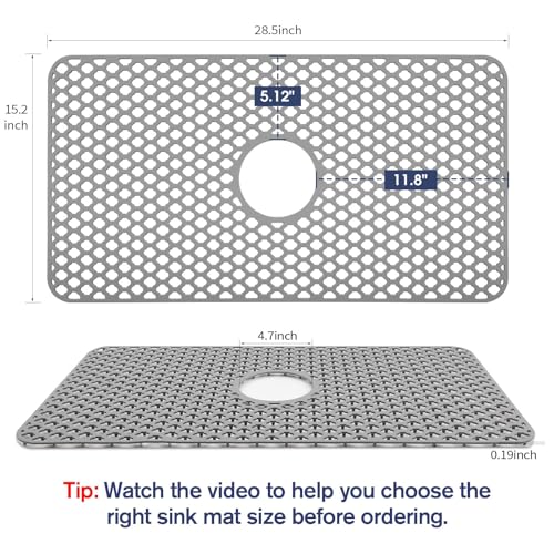 Snuggery Silicone Sink Protector 28.5"x15.2" Center Drain Hole, Heat Resistant Non-slip Dishwasher Suitable, Large Mat for Bottom of Farmhouse Kitchen Stainless Steel Sink - Image 2