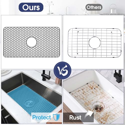 Snuggery Silicone Sink Protector 28.5"x15.2" Center Drain Hole, Heat Resistant Non-slip Dishwasher Suitable, Large Mat for Bottom of Farmhouse Kitchen Stainless Steel Sink - Image 4
