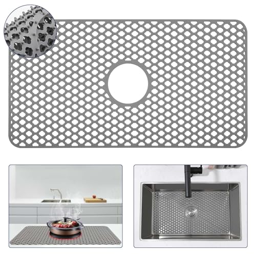 Snuggery Silicone Sink Protector 28.5"x15.2" Center Drain Hole, Heat Resistant Non-slip Dishwasher Suitable, Large Mat for Bottom of Farmhouse Kitchen Stainless Steel Sink - Image 1