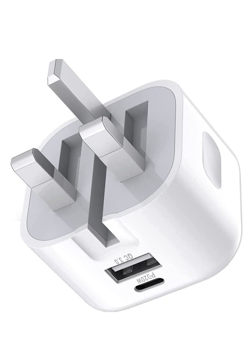 20W USB C Charger Block, 2-Ports [USB-C + USB] Charging Station, QC PD3.0 GaN Fast Charging Block, Type C Power Adapter for iPad Pro/iPhone/Samsung Note/Galaxy (Not with Cable) - Image 1