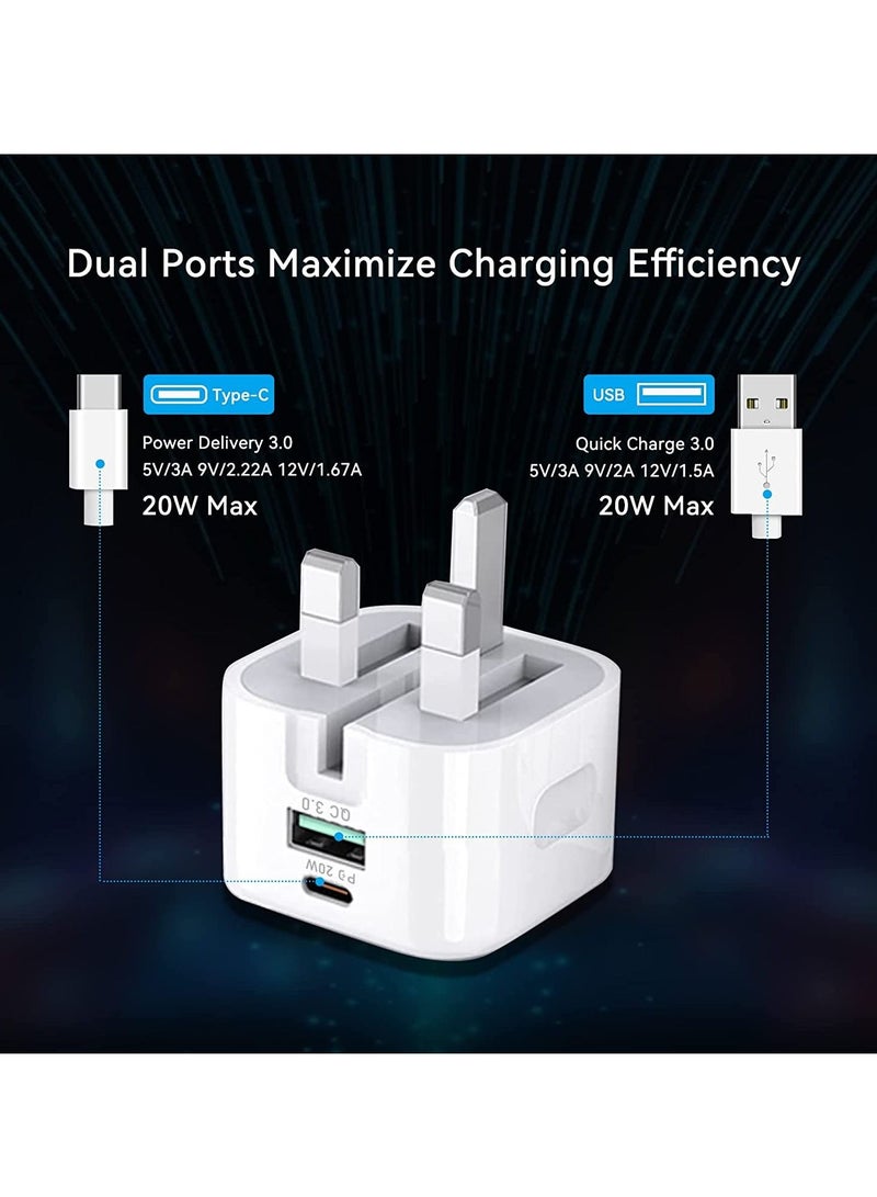 20W USB C Charger Block, 2-Ports [USB-C + USB] Charging Station, QC PD3.0 GaN Fast Charging Block, Type C Power Adapter for iPad Pro/iPhone/Samsung Note/Galaxy (Not with Cable) - Image 3