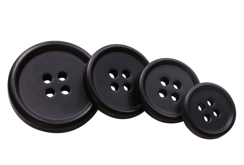 PENTA ANGEL 120Pcs Assorted Size Black Resin Round Buttons Set 4 Holes Flatback Snaps for Sewing Scrapbooking and Craft Ornament A120PCS