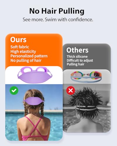 Pixel Panda 2 Pack Kids Swim Goggles with Fabric Strap for 3-14 Anti-Fog Anti-UV, No Leak No Hair Pulling Swimming Goggles Boys Girls Youth Toddlers Pool Water Protection(Purple and Rose Red) - Image 3