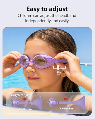 Pixel Panda 2 Pack Kids Swim Goggles with Fabric Strap for 3-14 Anti-Fog Anti-UV, No Leak No Hair Pulling Swimming Goggles Boys Girls Youth Toddlers Pool Water Protection(Purple and Rose Red) - Image 2