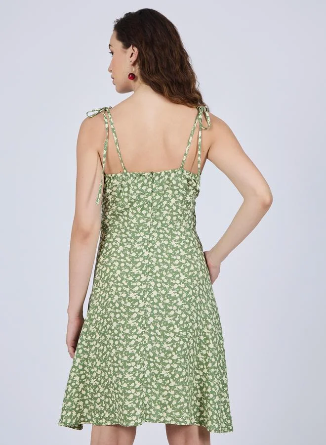 Outzidr  Green Floral Strappy Mini Dress for Women | Best Price UAE