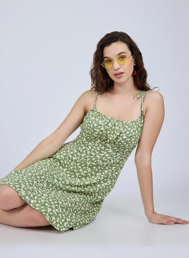 Outzidr  Green Floral Strappy Mini Dress for Women | Best Price UAE
