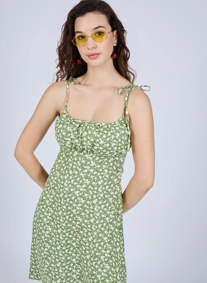 Outzidr  Green Floral Strappy Mini Dress for Women | Best Price UAE