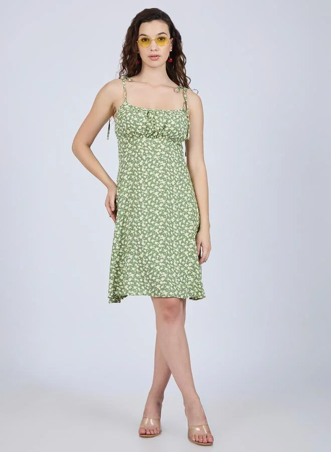Outzidr  Green Floral Strappy Mini Dress for Women | Best Price UAE