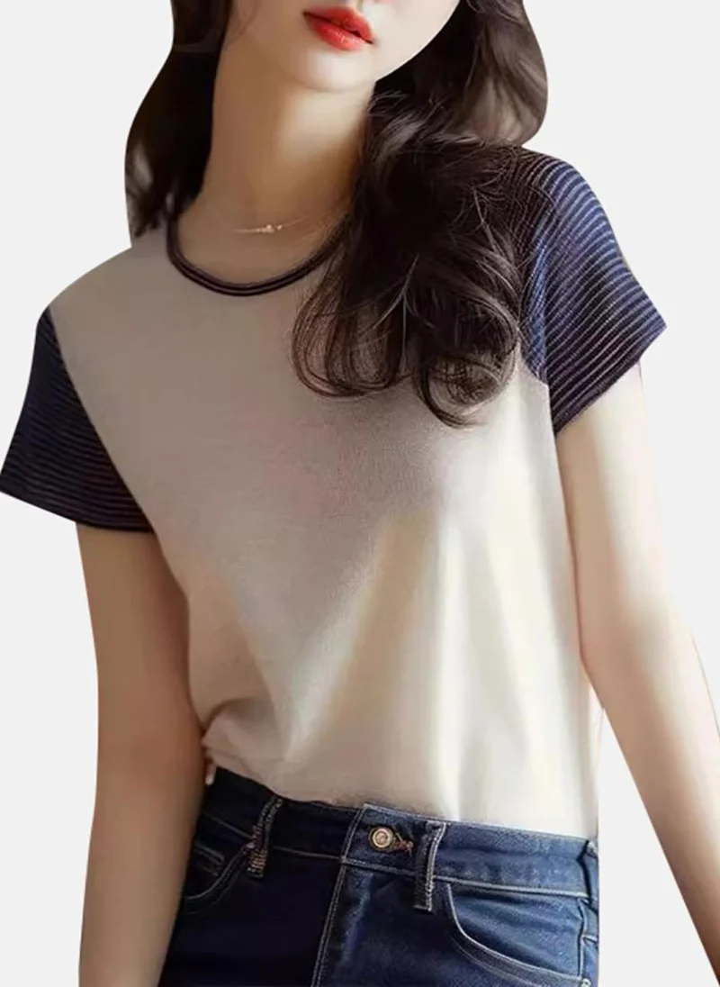 يونيكي White Solid Short Sleeve Round Neck T-Shirt