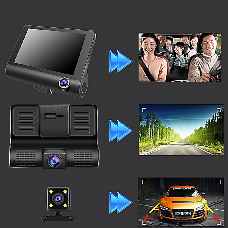 كاميرا تسجيل فيديو داخلية خارجية للسيارة بتقنية DVR بقياس 4 بوصة وثلاث عدسات ومستشعر ج (G-sensor) - Image 5