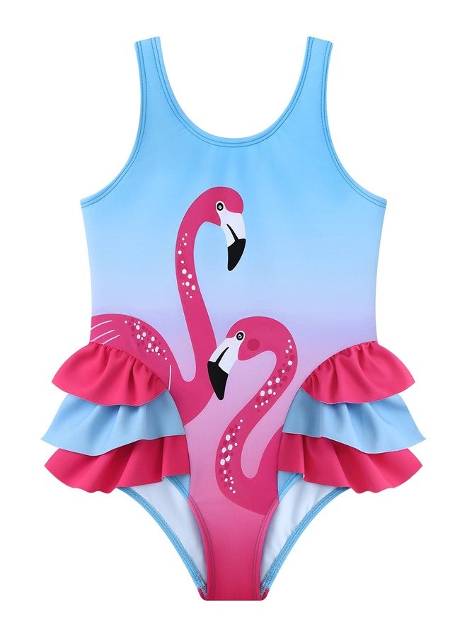 Ghteas Infant Girl One Piece Swimsuits Cute Ruffles Bathing Suit with Two Flamingo Printed Pattern Water Pool Kids Swimwear 6-12 Month Beach Wear for Girls - Image 1
