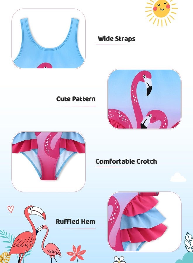 Ghteas Infant Girl One Piece Swimsuits Cute Ruffles Bathing Suit with Two Flamingo Printed Pattern Water Pool Kids Swimwear 6-12 Month Beach Wear for Girls - Image 3