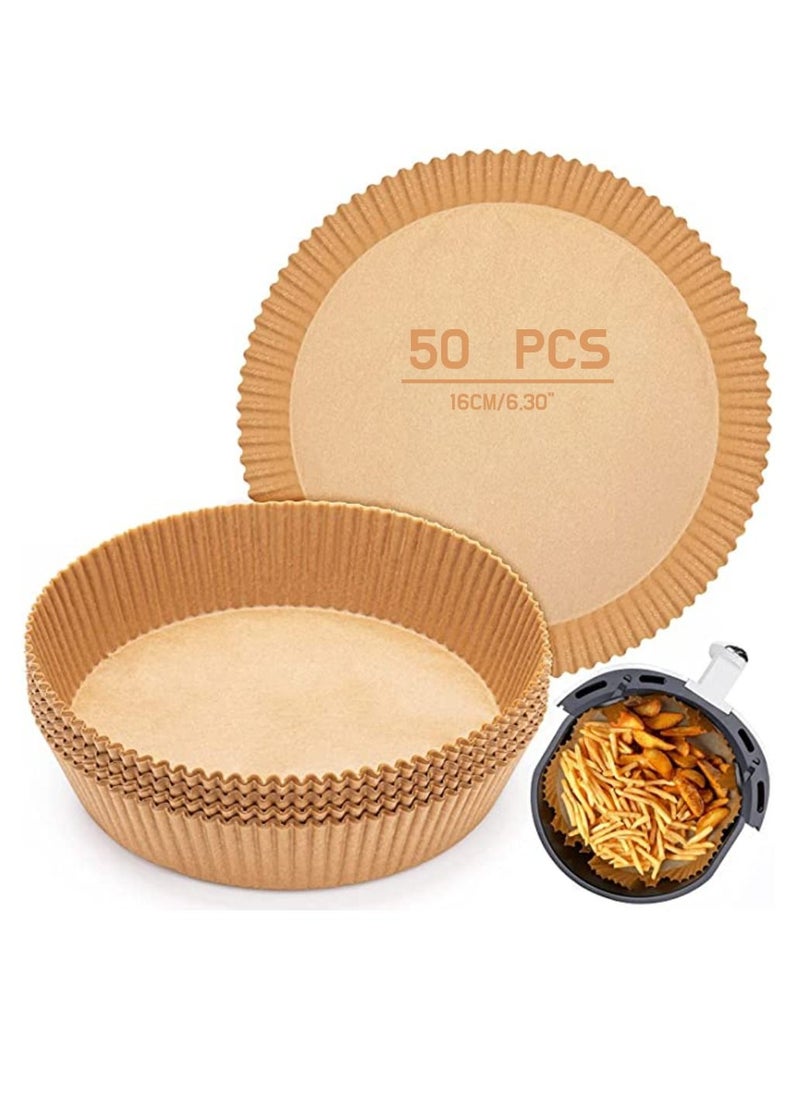 BELLHOWELL Pack Of 50 PCS Air Fryer Disposable Paper Liner Non Stick Liners Round Food Grade Baking For Oven Roasting Microwave Nature 6.3 Inch 16CM  - Image 1