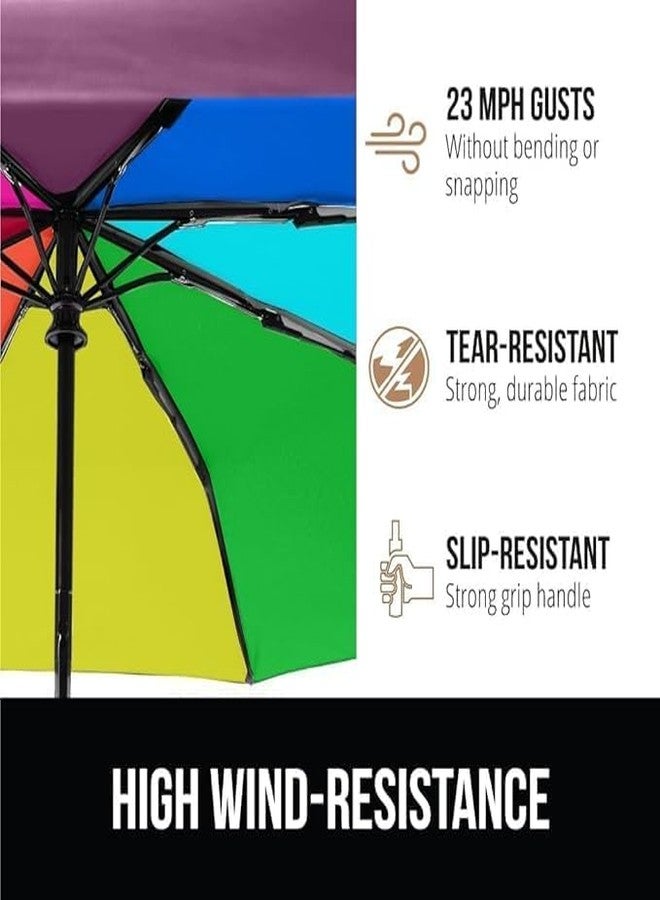 HELIMIX Compact Travel Umbrella Rainbow 9 Rib Windproof Umbrella with Automatic Open & Close, Lightweight, Foldable, UV Resistant - 46" Large Canopy for Rain & Sun Protection - Image 3