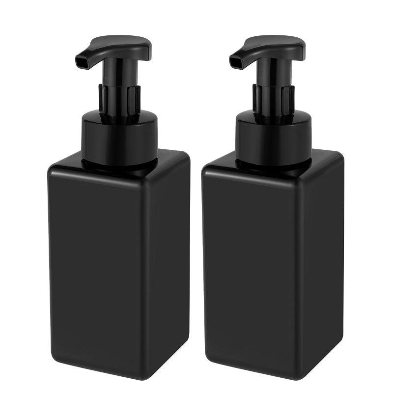 UUJOLY Foaming Soap Dispenser, 22 oz Refillable Pump Bottle Plastic for Liquid Soap, Shampoo, Body Wash, 2 Pcs, Black - Image 1