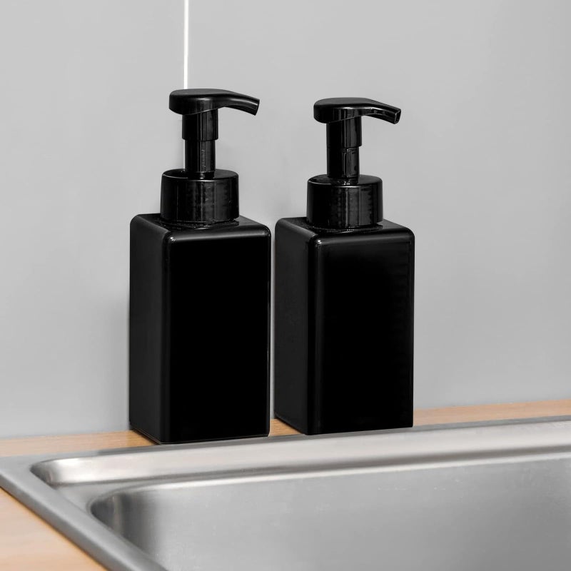 UUJOLY Foaming Soap Dispenser, 22 oz Refillable Pump Bottle Plastic for Liquid Soap, Shampoo, Body Wash, 2 Pcs, Black - Image 3