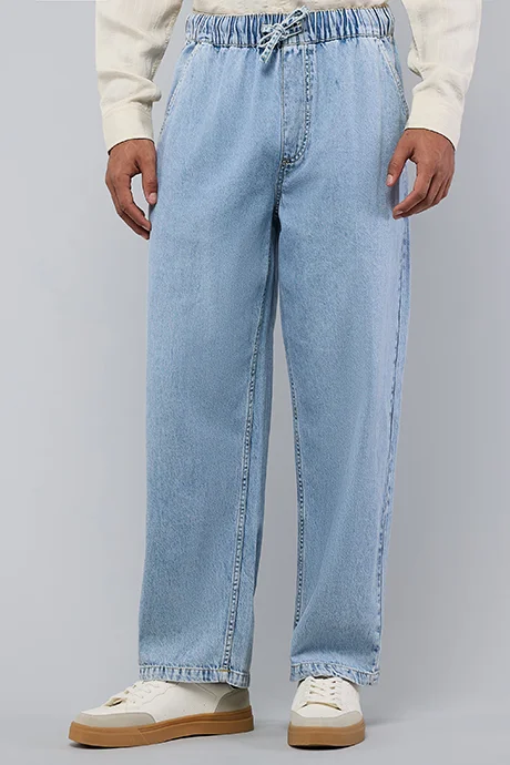 R&B Washed Straight Fit Jeans with Elastic Waist
