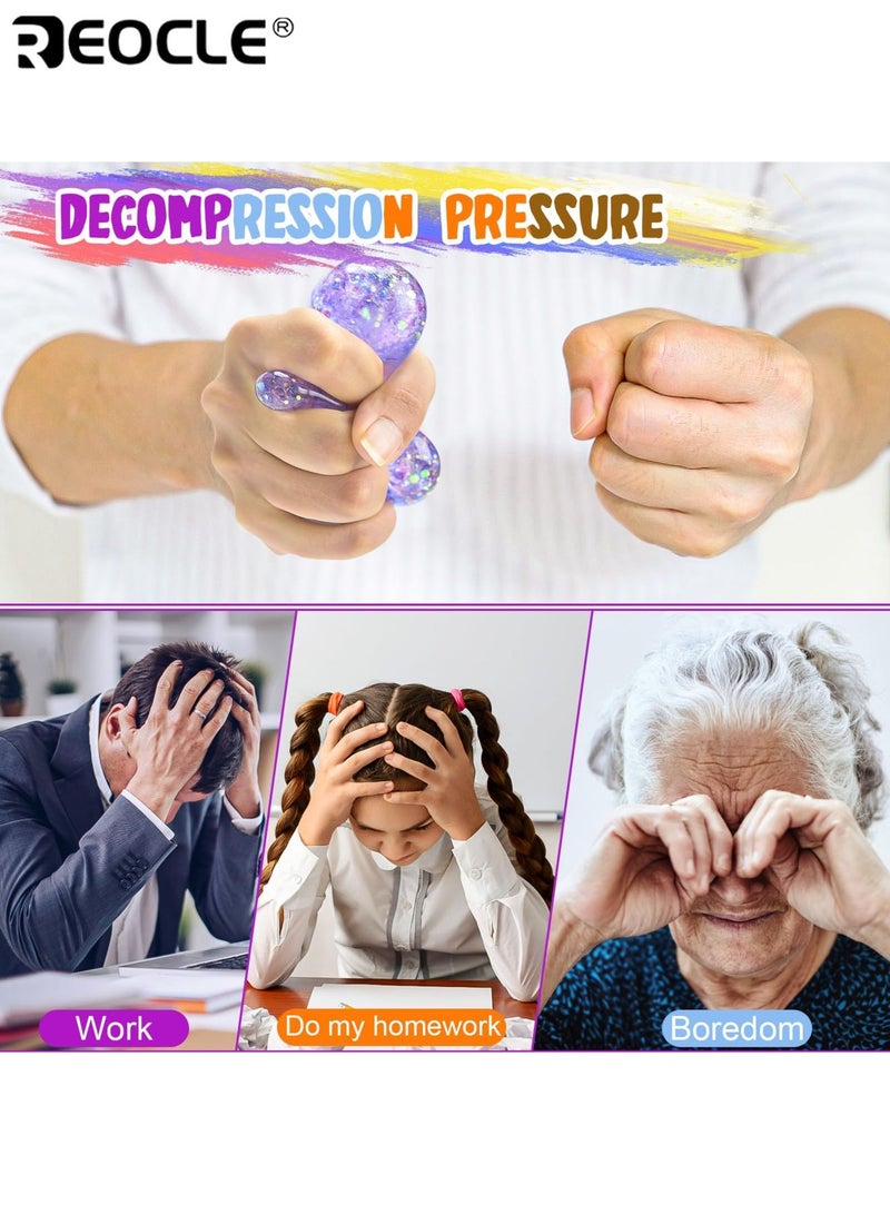 REOCLE 4PCS Ice Cube Stress Ball Sensory Toys Set Party Favors Squeeze Kids Toys Stress Relief Toy with Aurora Sequin Anxiety Stress Relief Sensory Fidget Ball for Special Needs and Office Soft Squishy Easy to Squeeze Ideal for Kids Adults Men Women - Image 5