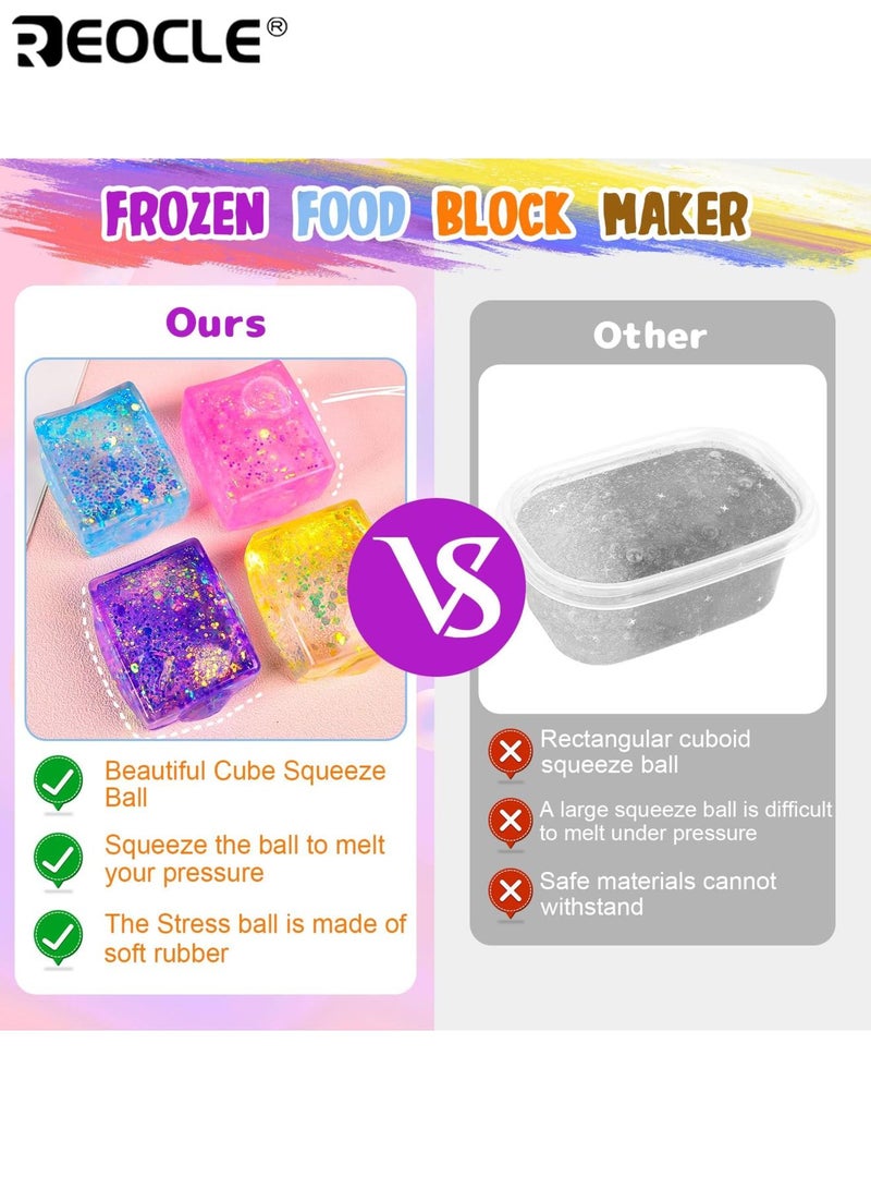 REOCLE 4PCS Ice Cube Stress Ball Sensory Toys Set Party Favors Squeeze Kids Toys Stress Relief Toy with Aurora Sequin Anxiety Stress Relief Sensory Fidget Ball for Special Needs and Office Soft Squishy Easy to Squeeze Ideal for Kids Adults Men Women - Image 2