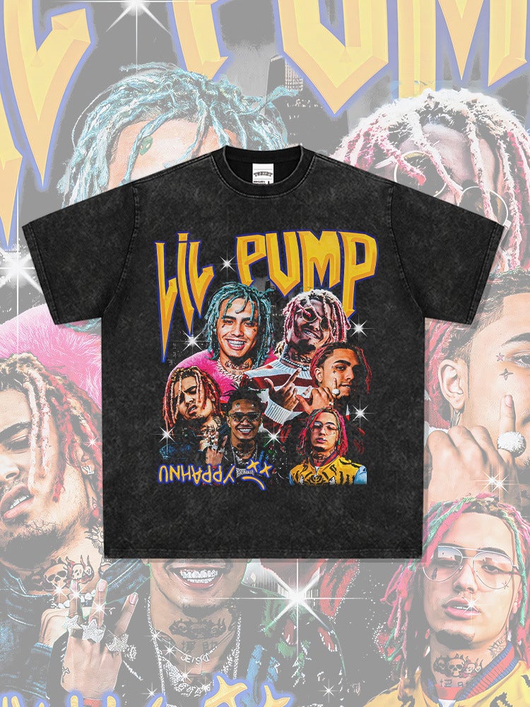 Retro Hip-Hop Lil Pump Printed Short-Sleeved T-Shirt Heavy Long-Sleeved Round Neck Hooded Sweatshirt - Image 2