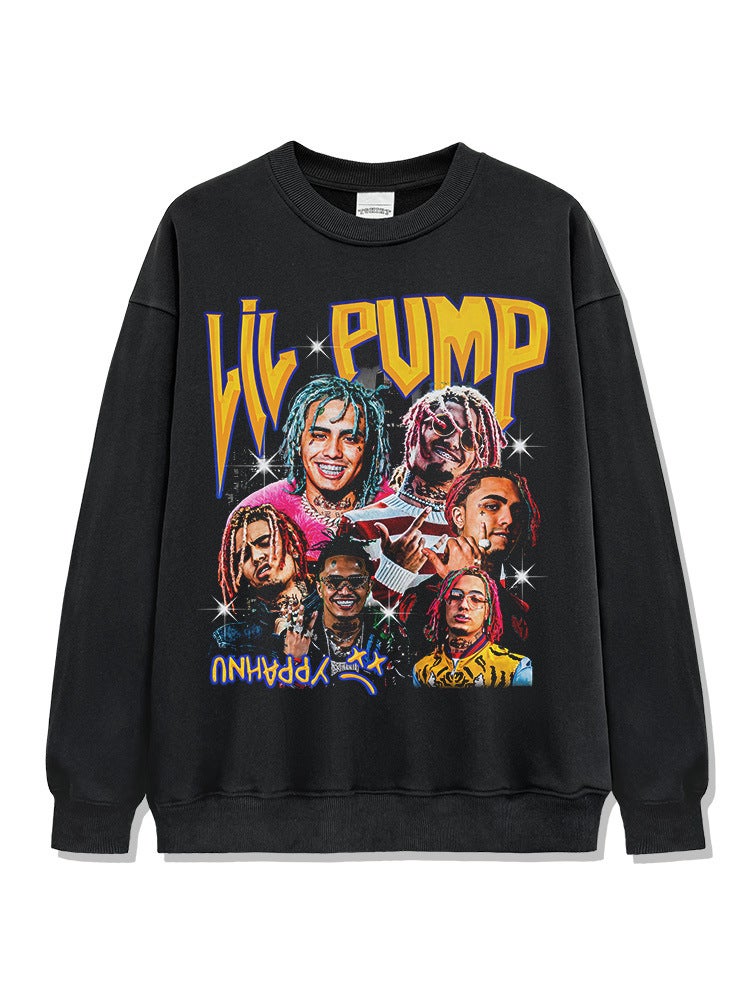Retro Hip-Hop Lil Pump Printed Short-Sleeved T-Shirt Heavy Long-Sleeved Round Neck Hooded Sweatshirt - Image 5
