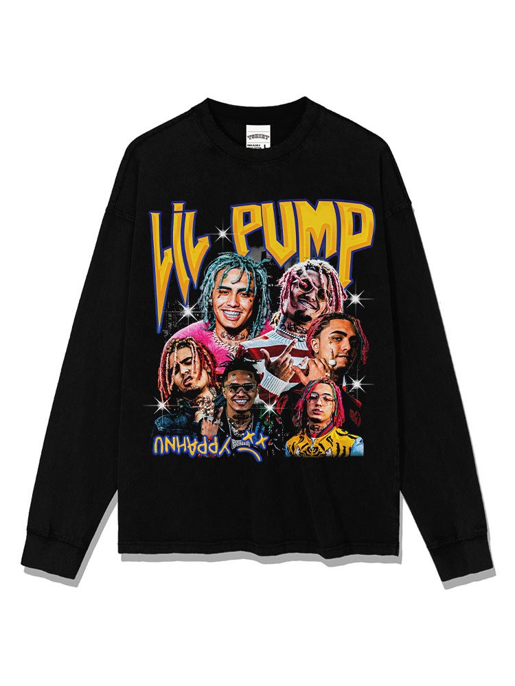 Retro Hip-Hop Lil Pump Printed Short-Sleeved T-Shirt Heavy Long-Sleeved Round Neck Hooded Sweatshirt - Image 4