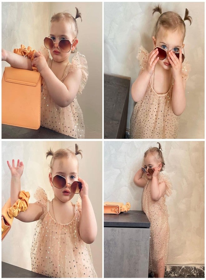 AGQT Infant Girls Christmas Tulle Tutu Dress Flutter Sleeve Layered Summer Babydoll Birthday Tea Party Gowns Baptism Christening Pageant Sundress Gold Apricot-Sequin Dot Size 6-12 Months - Image 5