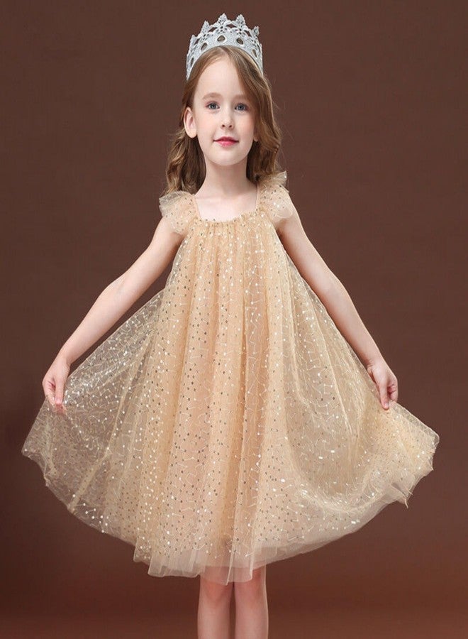 AGQT Infant Girls Christmas Tulle Tutu Dress Flutter Sleeve Layered Summer Babydoll Birthday Tea Party Gowns Baptism Christening Pageant Sundress Gold Apricot-Sequin Dot Size 6-12 Months - Image 2