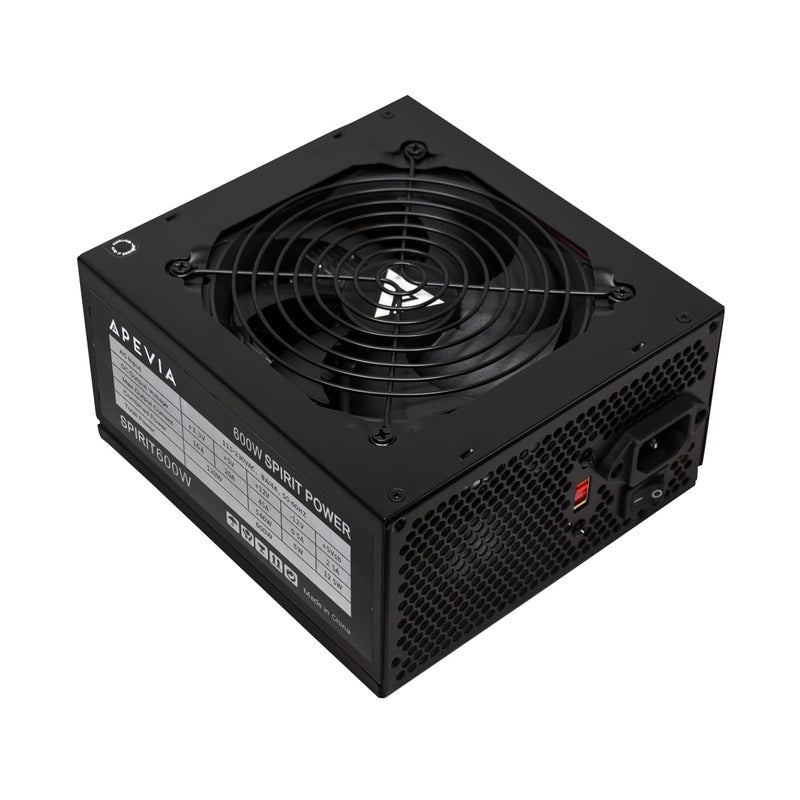 Apevia SPIRIT600W Spirit 600W ATX Power Supply with Auto-Thermally Controlled 120mm Fan, 115/230V Switch, All Protections - Image 1