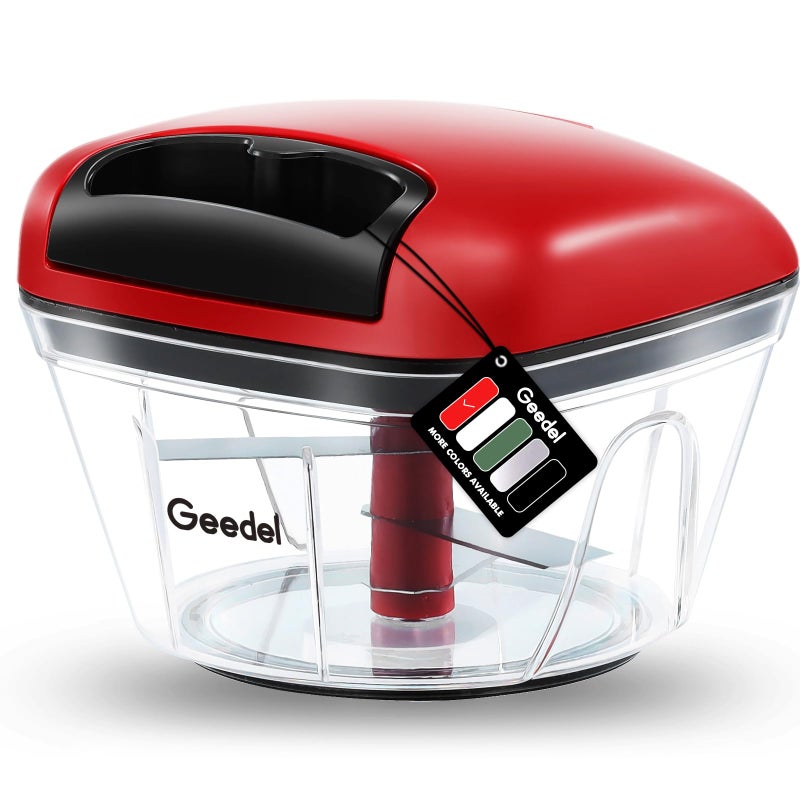 Geedel Manual Food Processor Vegetable Cutter, Geedel Pull Chopper with String, Food Chopper Vegetable Cutter for Veggies, Fruits, Salad, Onion, Nuts, Herbs, etc, 2 Cup(500ml), Red - Image 1
