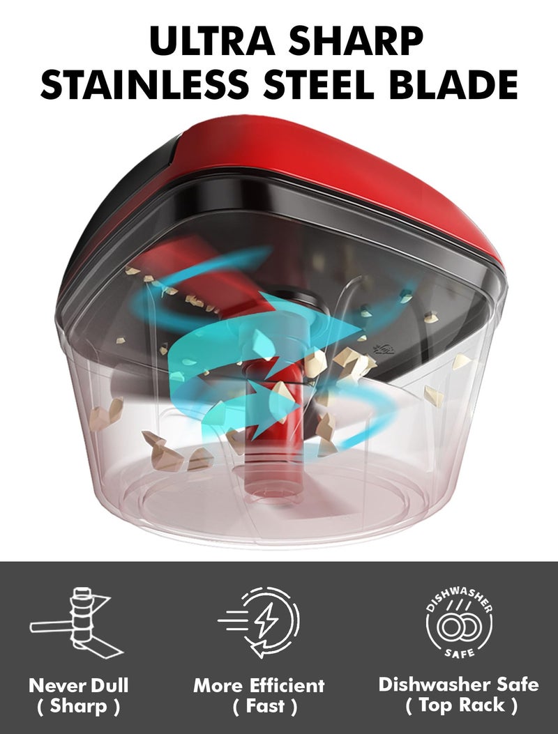 Geedel Manual Food Processor Vegetable Cutter, Geedel Pull Chopper with String, Food Chopper Vegetable Cutter for Veggies, Fruits, Salad, Onion, Nuts, Herbs, etc, 2 Cup(500ml), Red - Image 2