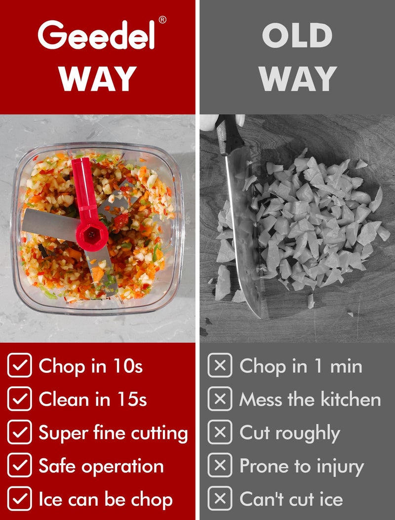 Geedel Manual Food Processor Vegetable Cutter, Geedel Pull Chopper with String, Food Chopper Vegetable Cutter for Veggies, Fruits, Salad, Onion, Nuts, Herbs, etc, 2 Cup(500ml), Red - Image 4