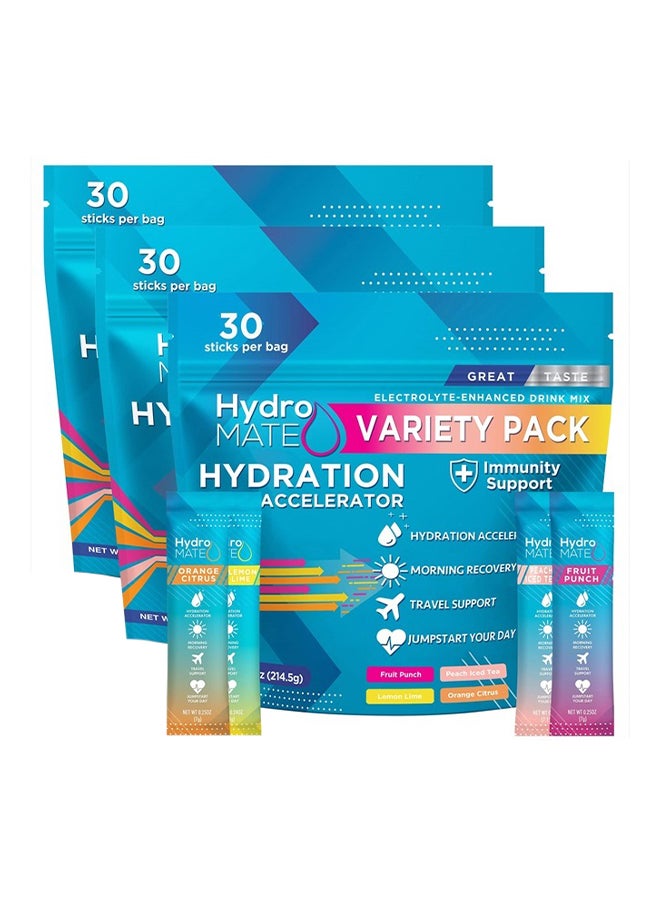 NatureWorks - Electrolytes Powder Drink Mix Packets Hydration Accelerator Low Sugar Rapid Party Relief Plus Vitamin C Variety Pack 90 Count - Image 1