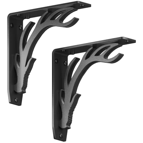 Starby Elk Lodge Antler Heavy Duty Steel Fireplace Mantel Brackets, Floating Shelf, Countertop Support, Log Cabin - Hand Welded (2 Pack) (8 x 8 x 2) - Image 1