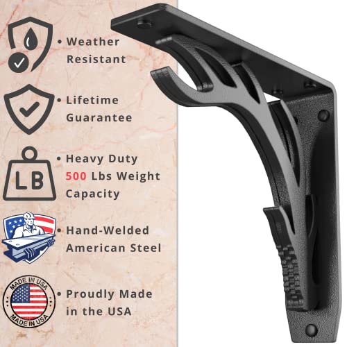 Starby Elk Lodge Antler Heavy Duty Steel Fireplace Mantel Brackets, Floating Shelf, Countertop Support, Log Cabin - Hand Welded (2 Pack) (8 x 8 x 2) - Image 2