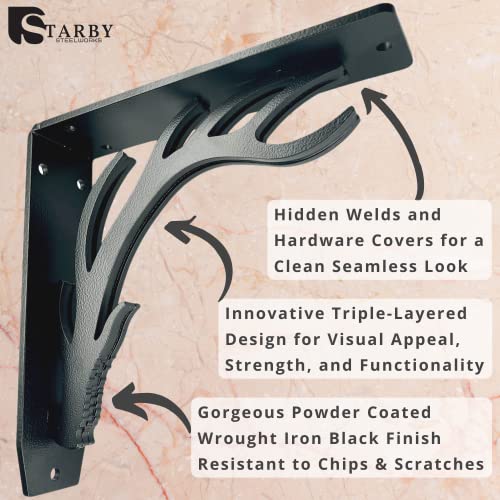 Starby Elk Lodge Antler Heavy Duty Steel Fireplace Mantel Brackets, Floating Shelf, Countertop Support, Log Cabin - Hand Welded (2 Pack) (8 x 8 x 2) - Image 4